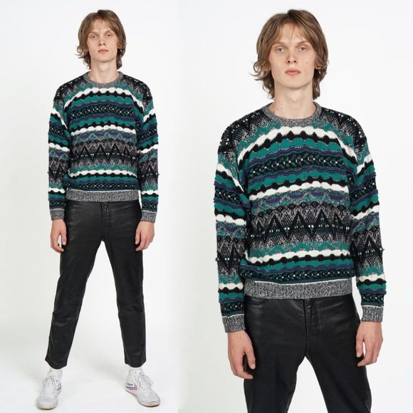 Y2K Striped Coogi Ribbon Multicolor Crew Neck Sweater - Picture 1 of 3